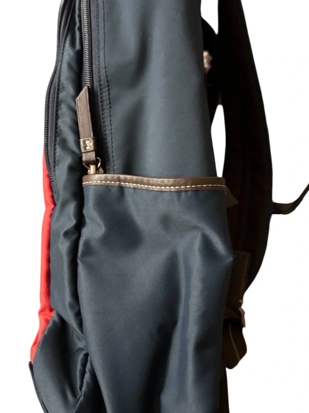 Coach Red and Navy Men's Backpack with Brown Leather Trim